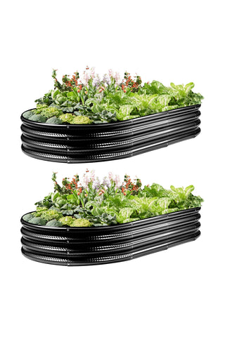 Gartist 2-pack raised bed side view in black galvanized steel for outdoor use.