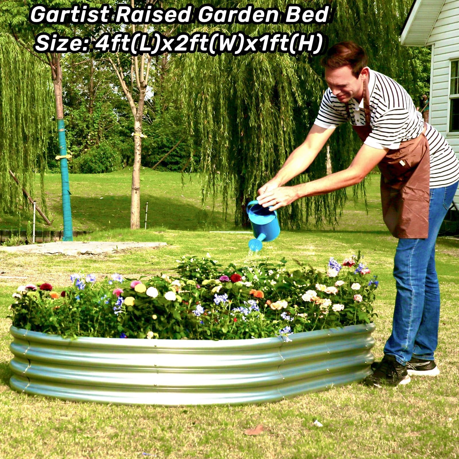 Gartist oval planter 4x2x1ft filled with vegetables and herbs.