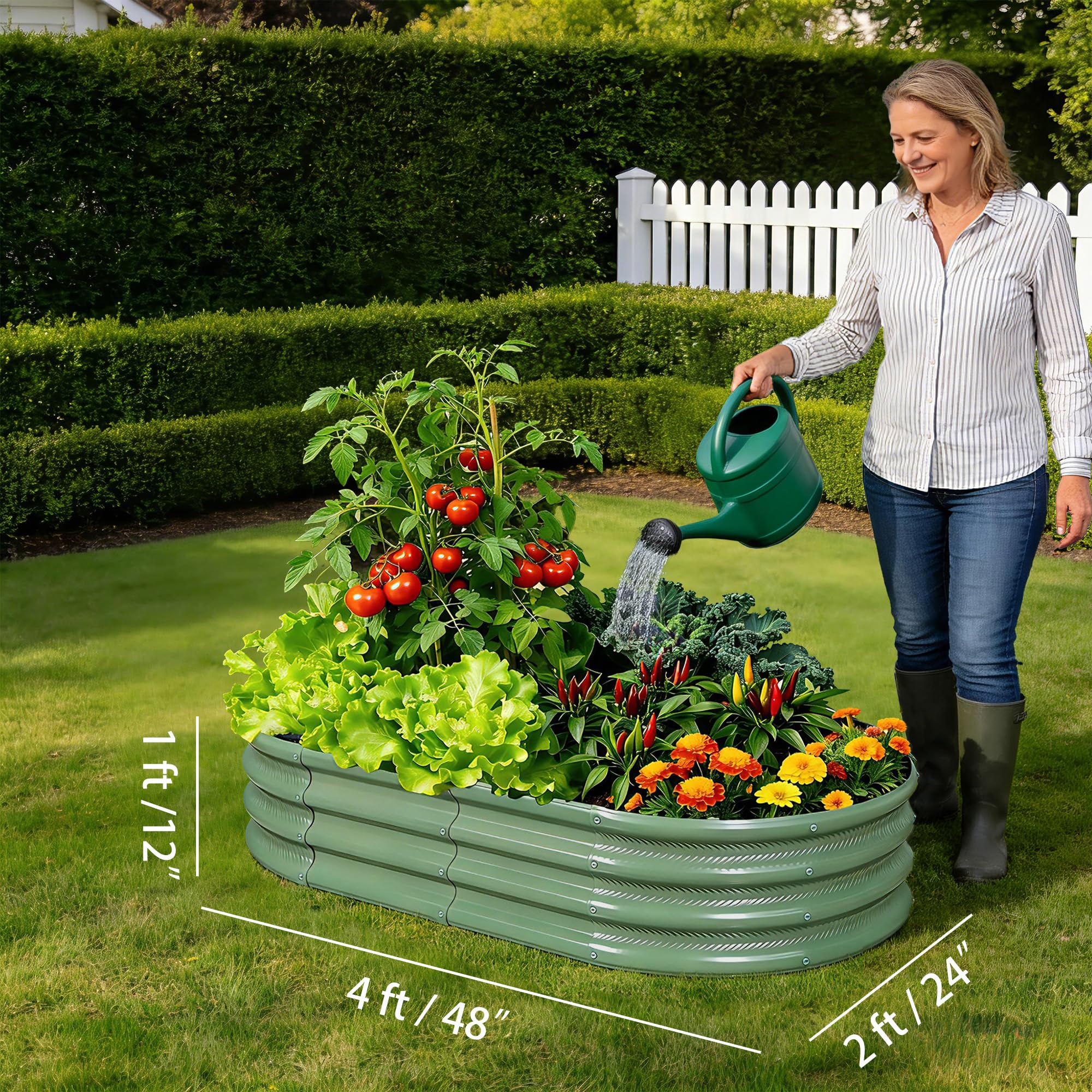 Gartist raised bed green oval assembly view showing easy setup.