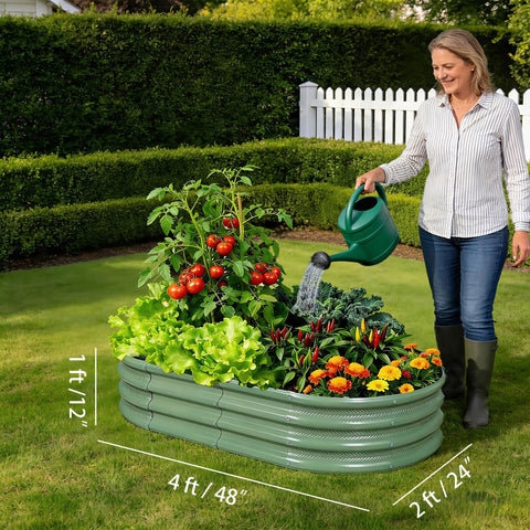 Gartist raised bed green oval assembly view showing easy setup.