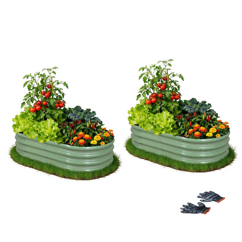 Gartist raised bed green oval, front view, ideal for vegetables and herbs.