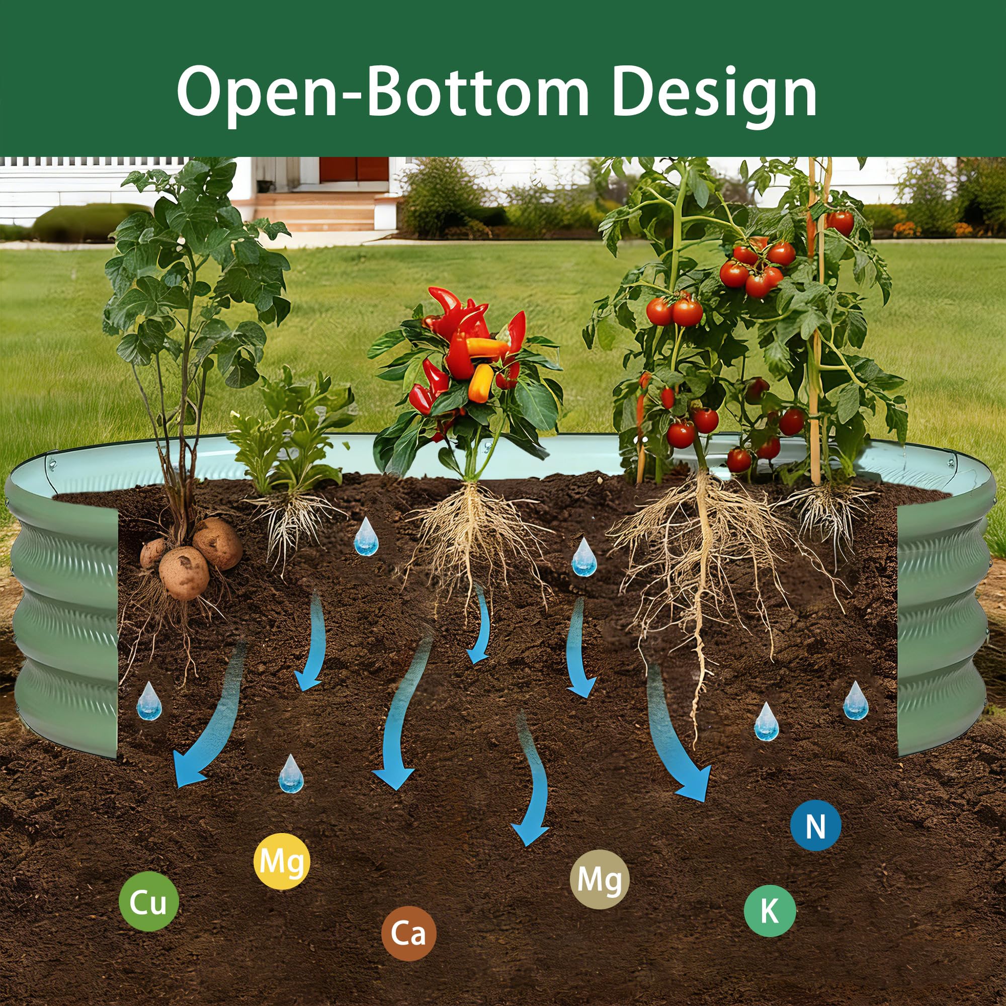 Gartist raised bed green oval textured steel surface for durability.