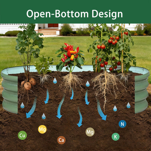 Gartist raised bed green oval textured steel surface for durability.