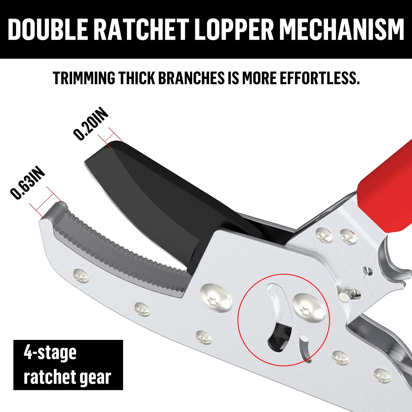 GARTOL loppers 4-gear ratchet system reduces effort when cutting thick wood.