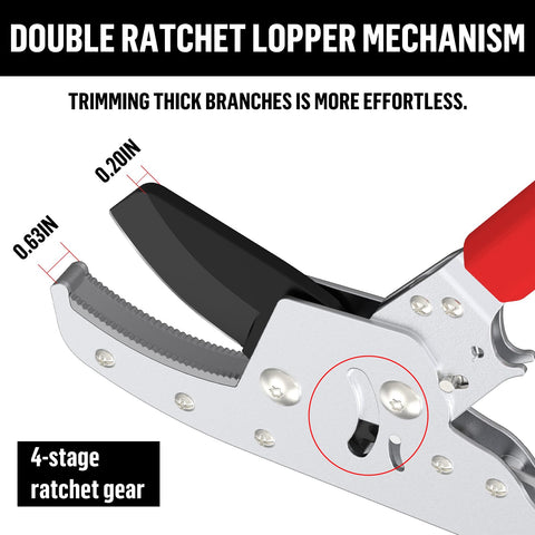 GARTOL loppers 4-gear ratchet system reduces effort when cutting thick wood.