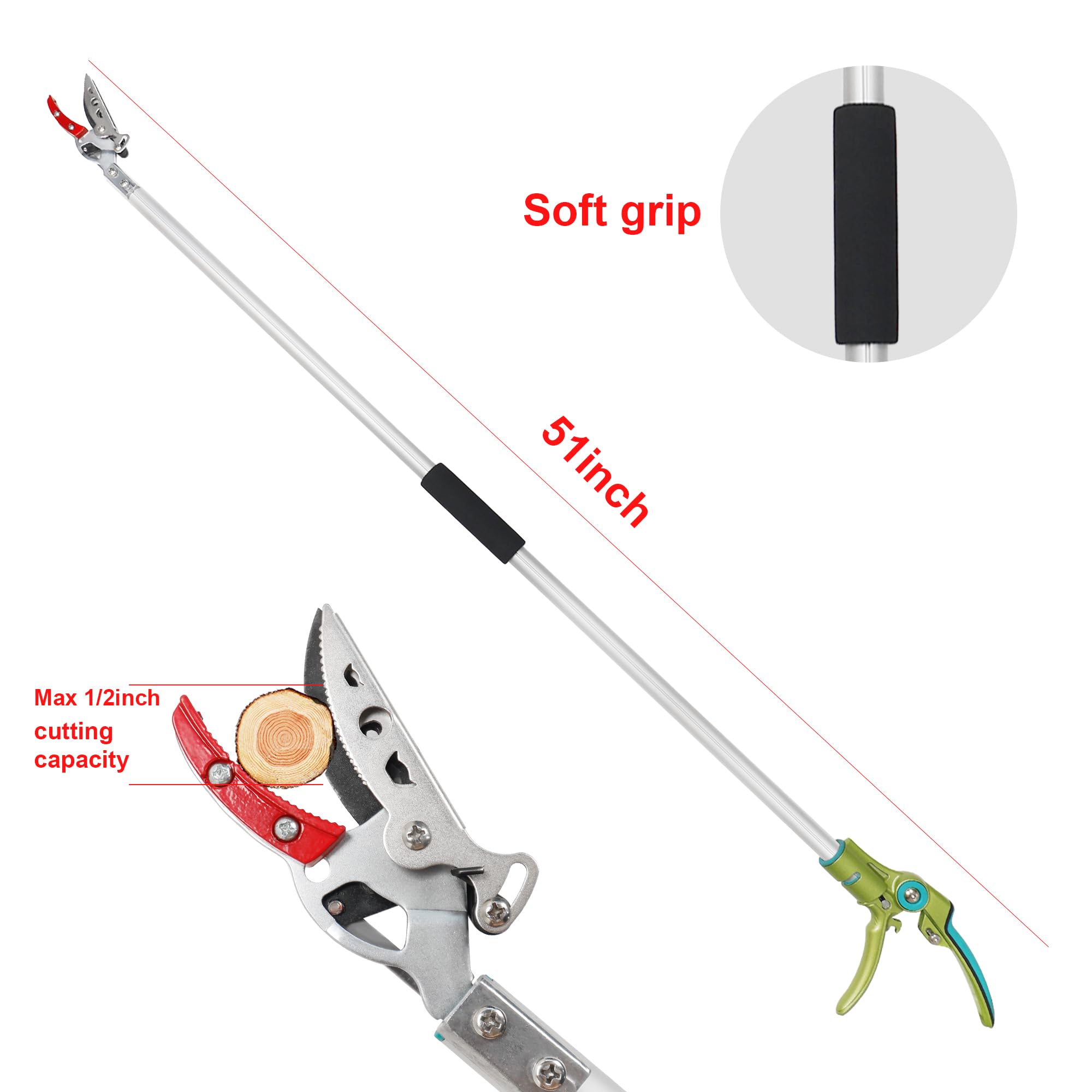 GARTOL pole pruner with 180-degree rotating handle for versatile cutting angles
