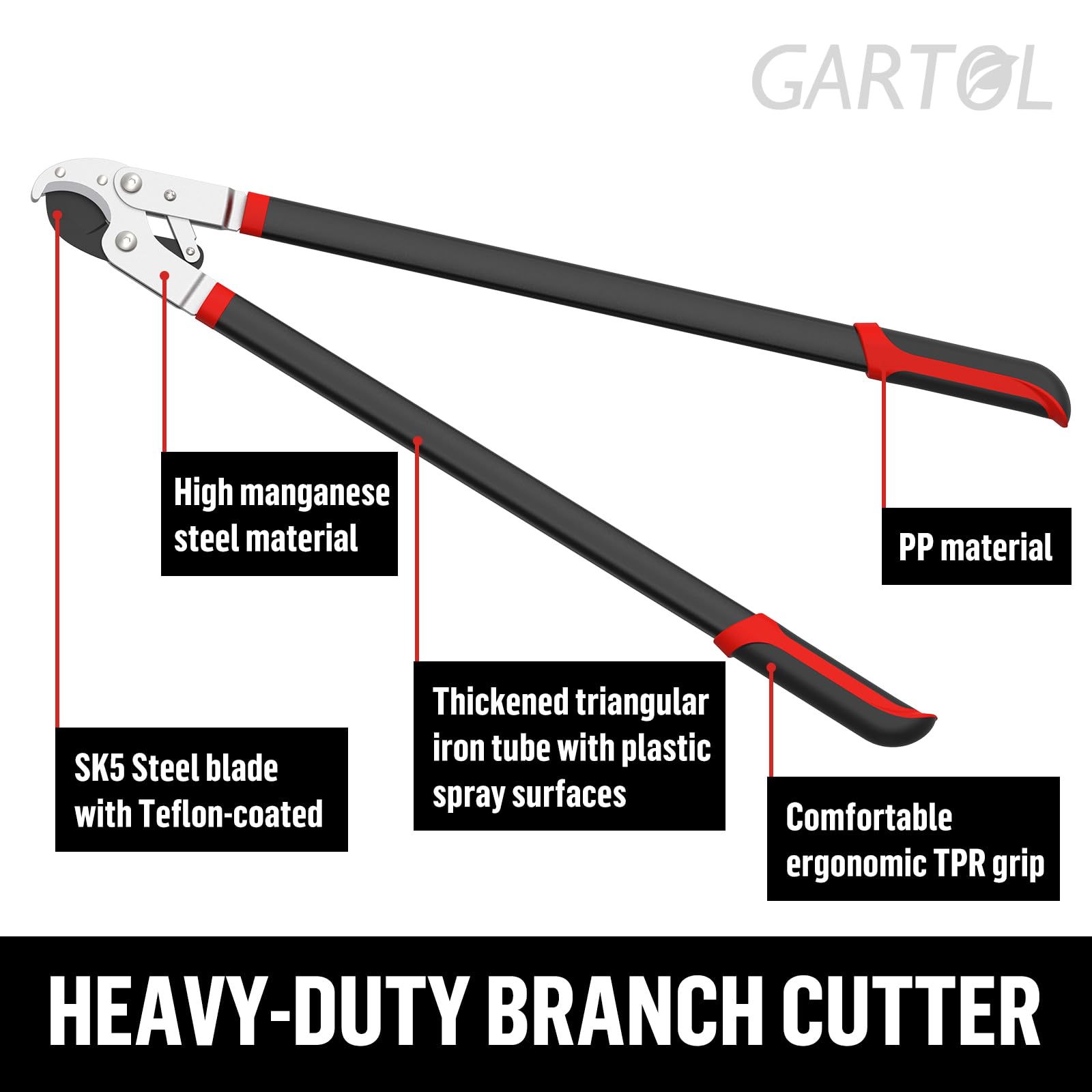 GARTOL teflon-coated blade resists sap for smooth cuts.