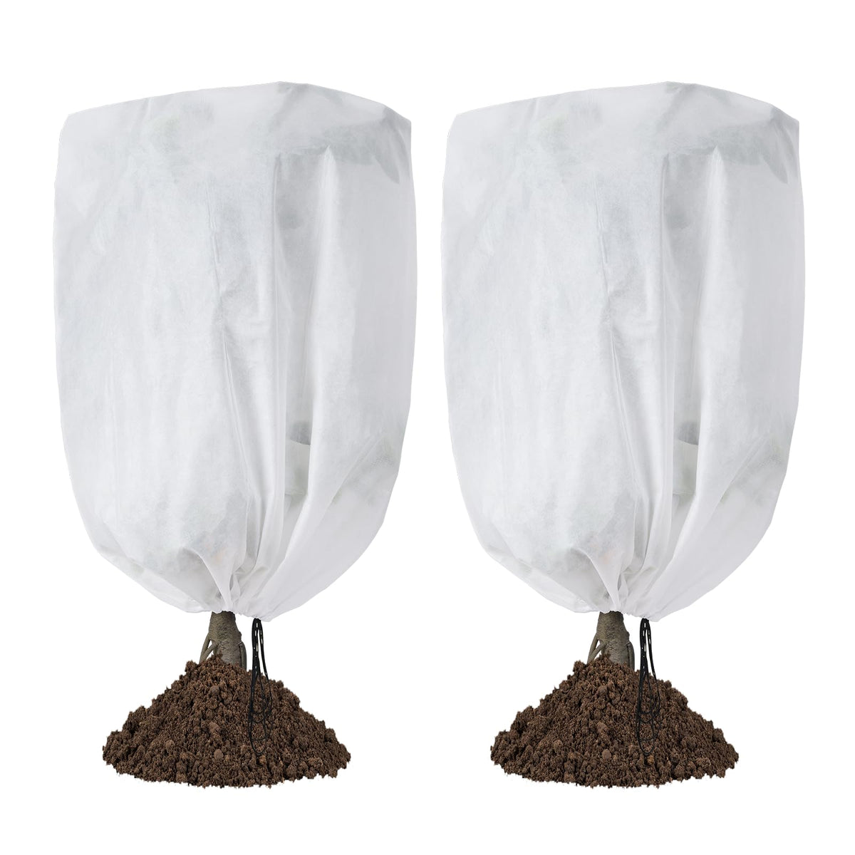 Garutom frost plant cover 48x72 being slipped over a shrub to protect from frost
