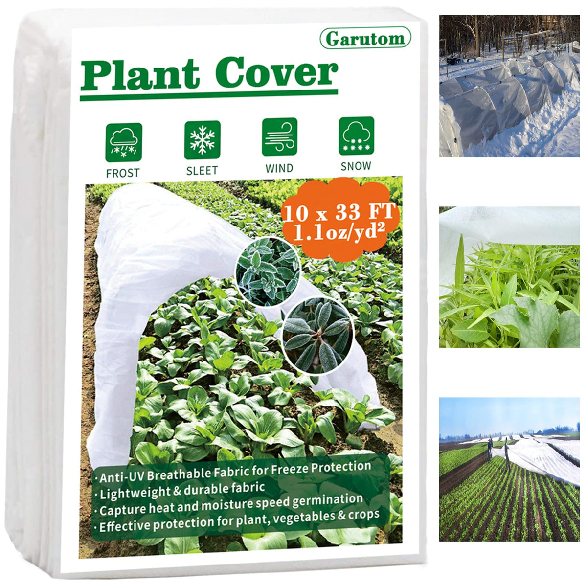 Garutom plant cover 10x33 ft provides frost protection for garden beds