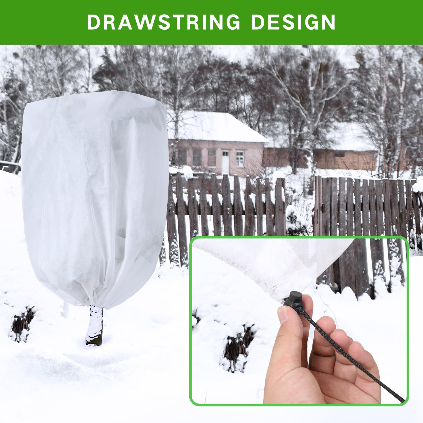 Garutom plant jacket 42x45 secured with drawstring around a small plant