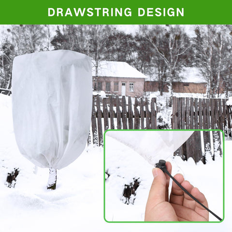 Garutom plant jacket 42x45 secured with drawstring around a small plant