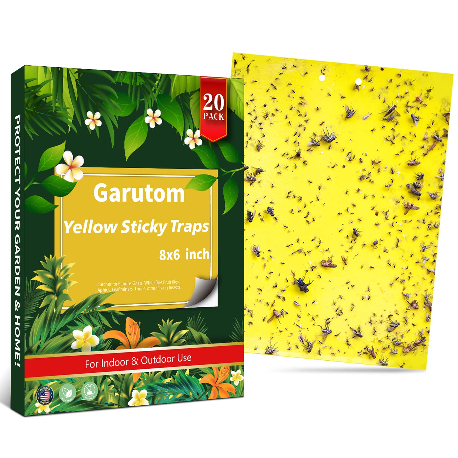 Garutom yellow sticky trap for fungus gnats captures pests on indoor plants