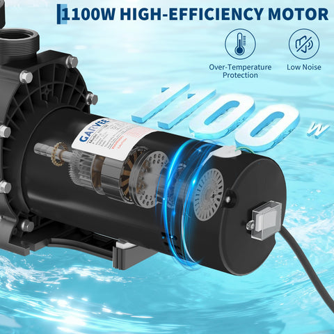 Garvee 1.5 HP pool pump top cover view reveals ventilation and easy filter access.