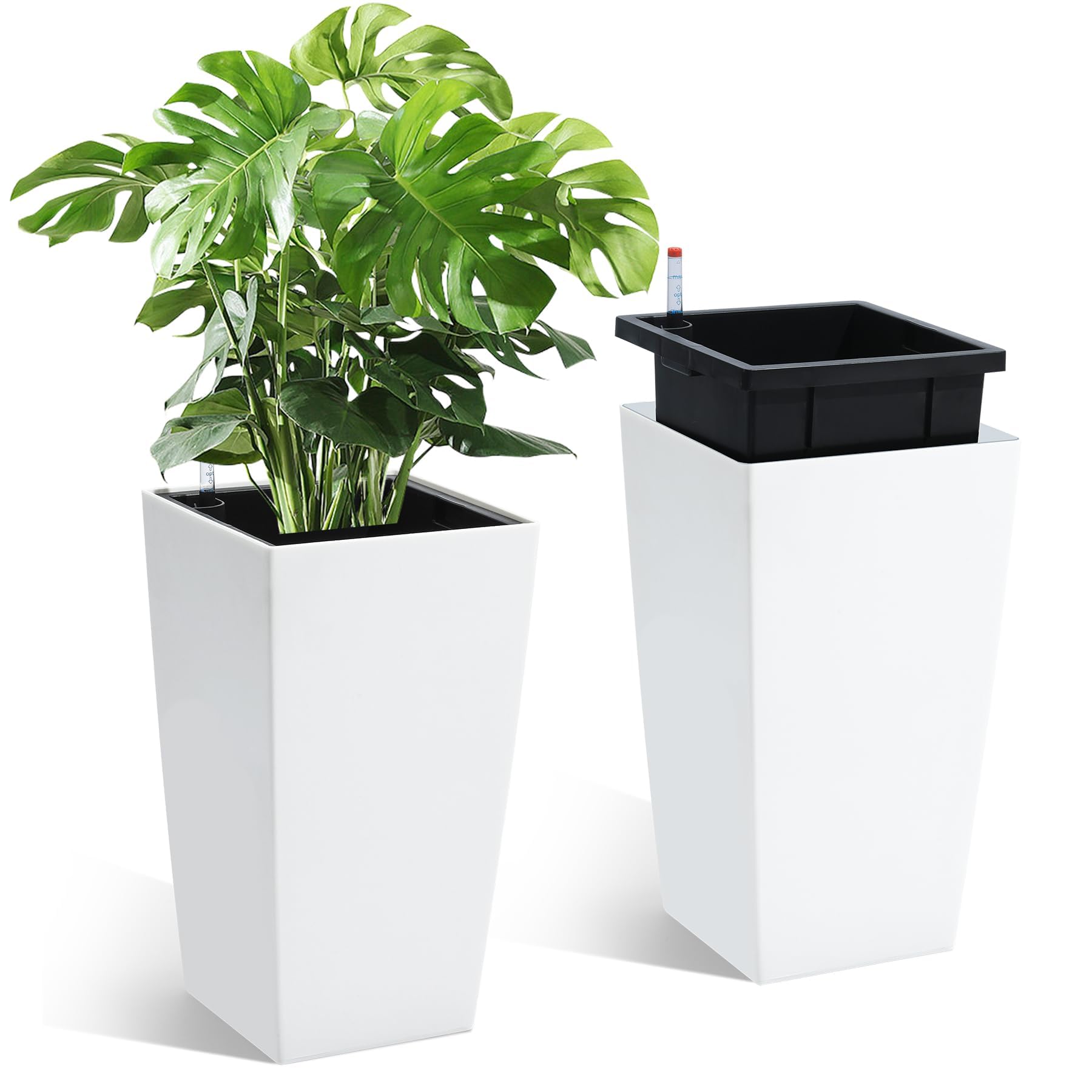 Garvee 16-inch tall planters in black, front view for porch display.