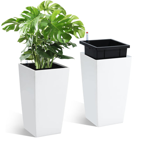 Garvee 16-inch tall planters in black, front view for porch display.