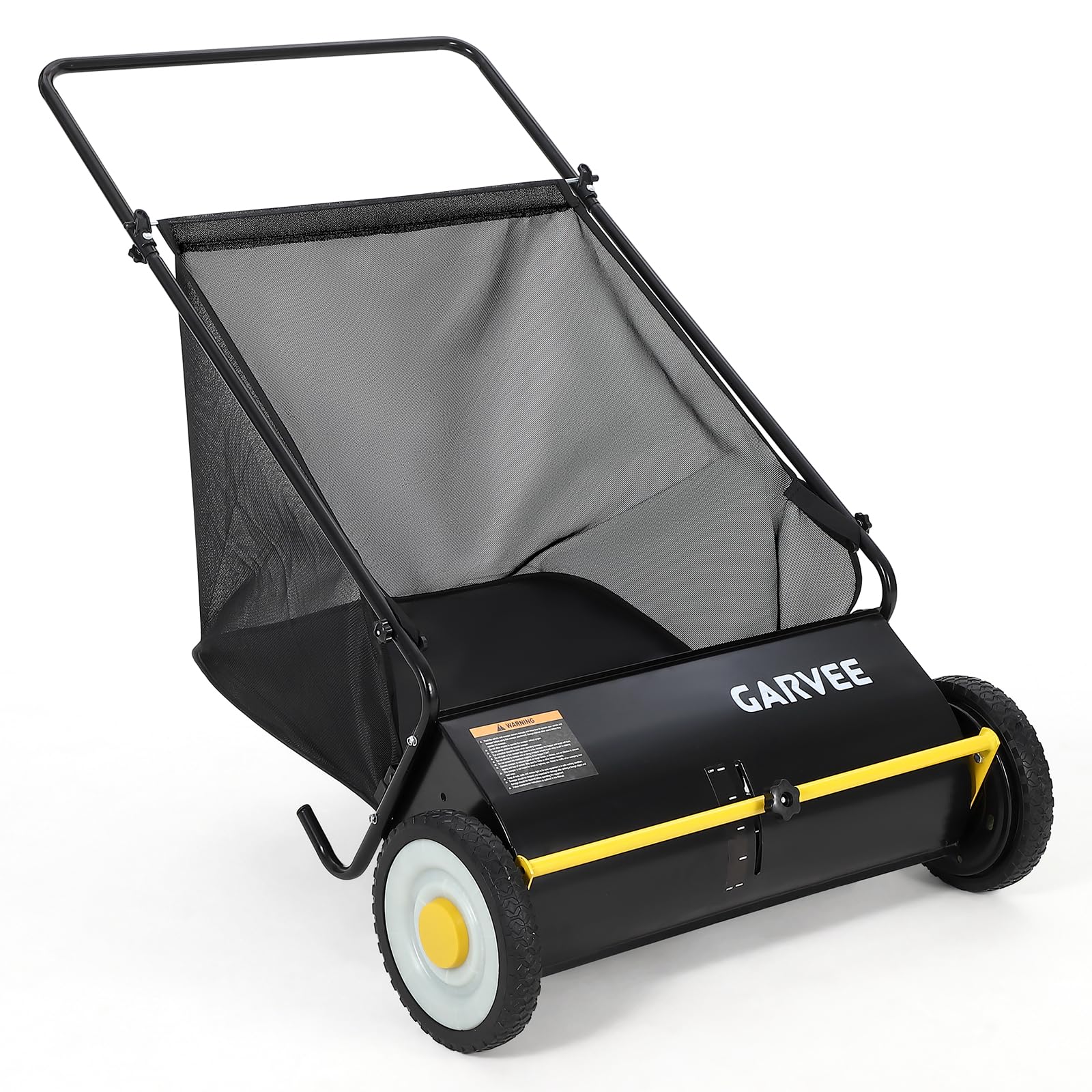 Garvee 26-inch heavy-duty lawn sweeper with four brushes for thorough debris pickup.