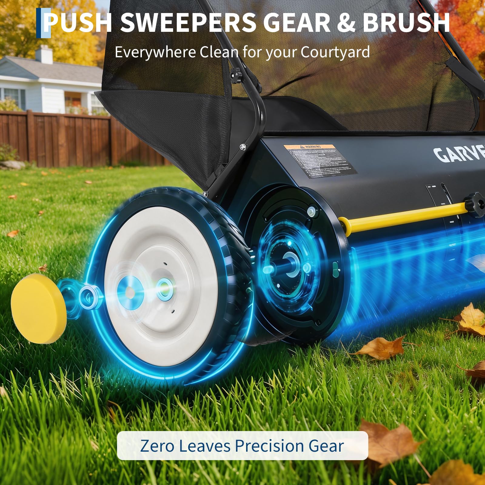 Garvee lawn sweeper height-adjustment dial enables terrain-ready tuning without tools.