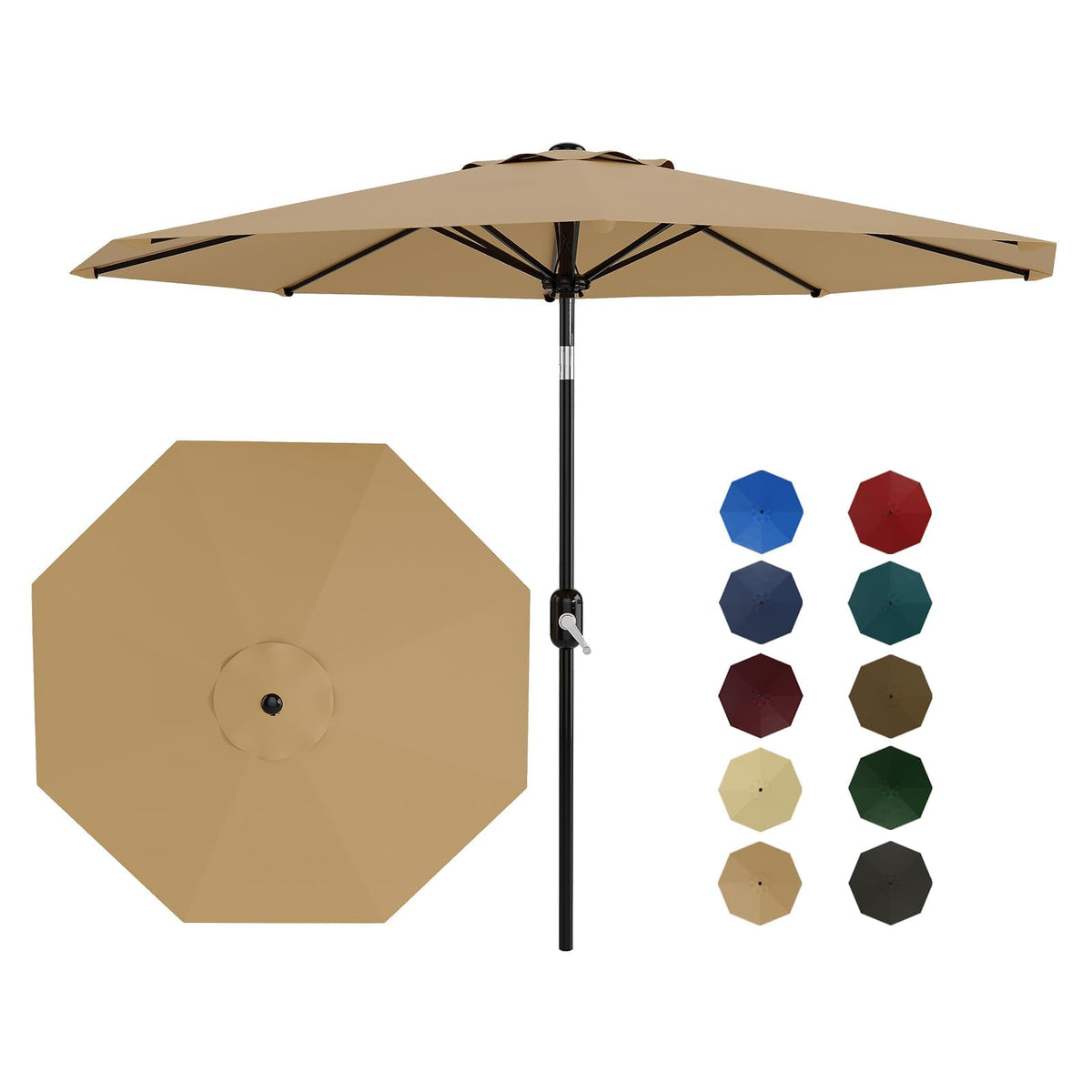 Garvee 9ft patio umbrella with crank lift provides easy shade for outdoor dining.