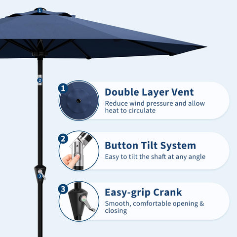 Garvee 9ft patio umbrella tilt button for adjustable shade throughout the day