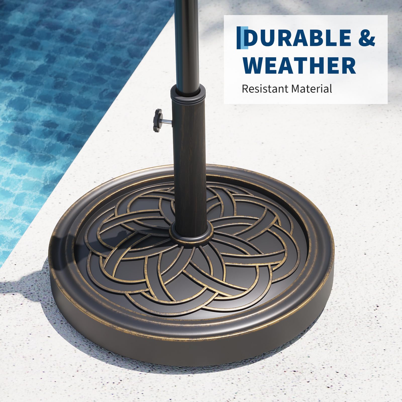 Garvee 20-inch base offers low-profile stability for large umbrellas.
