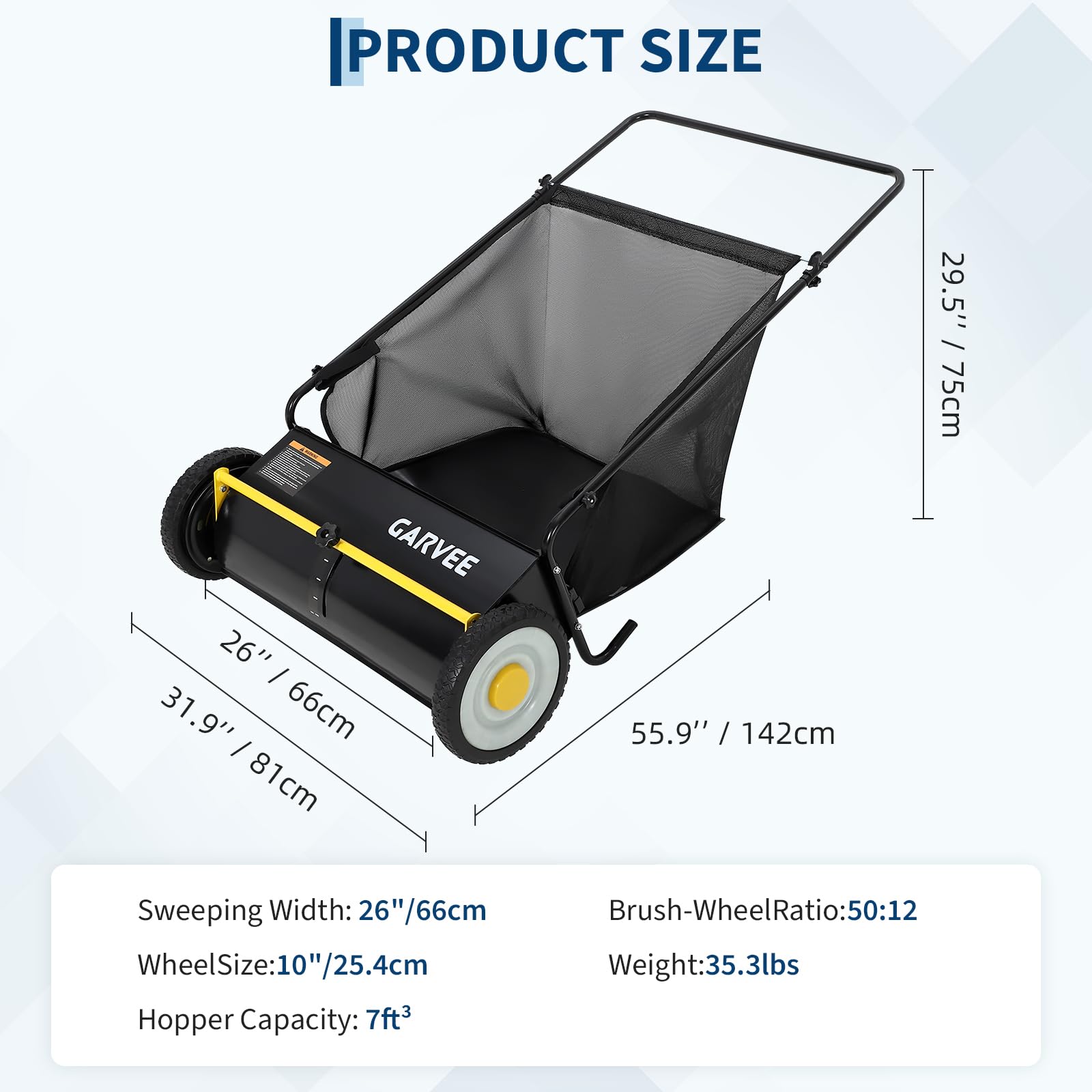 Garvee ergonomic-balanced handle reduces effort during pushing and steering.