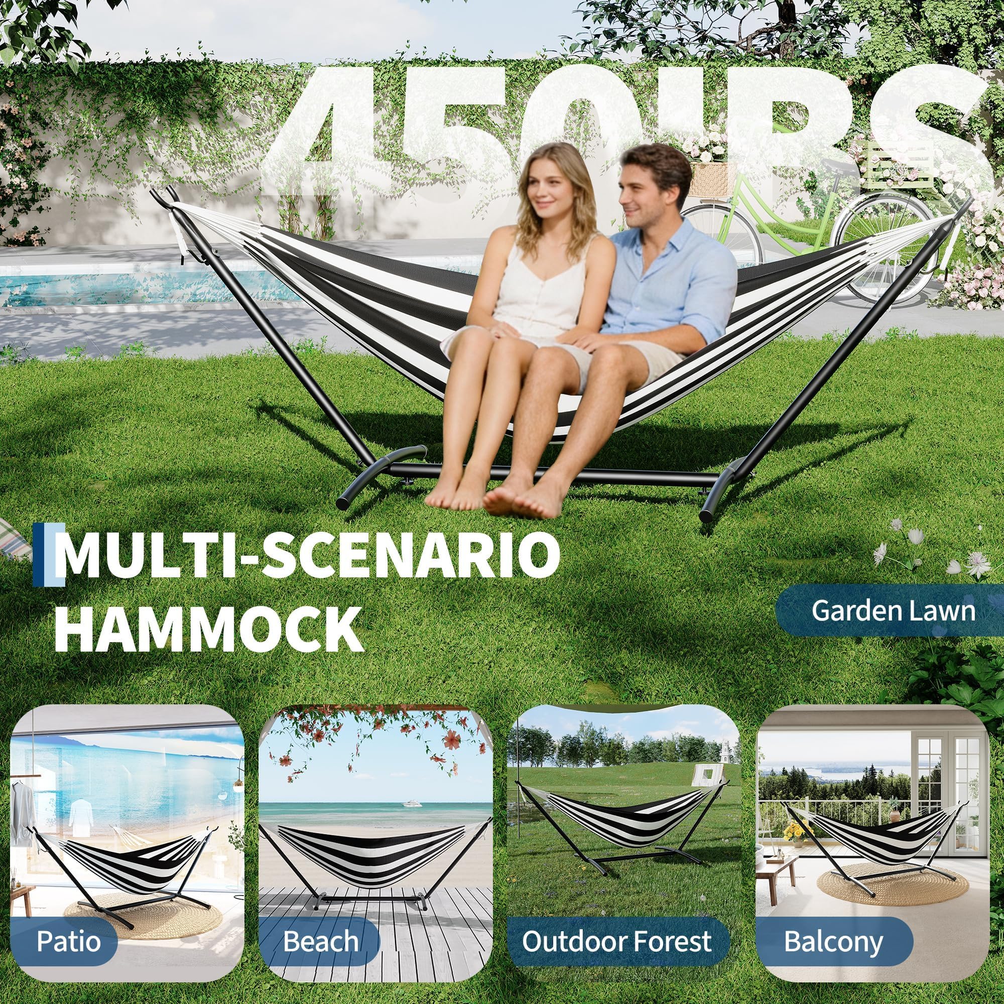 Wide double hammock ready for two people to read or chat