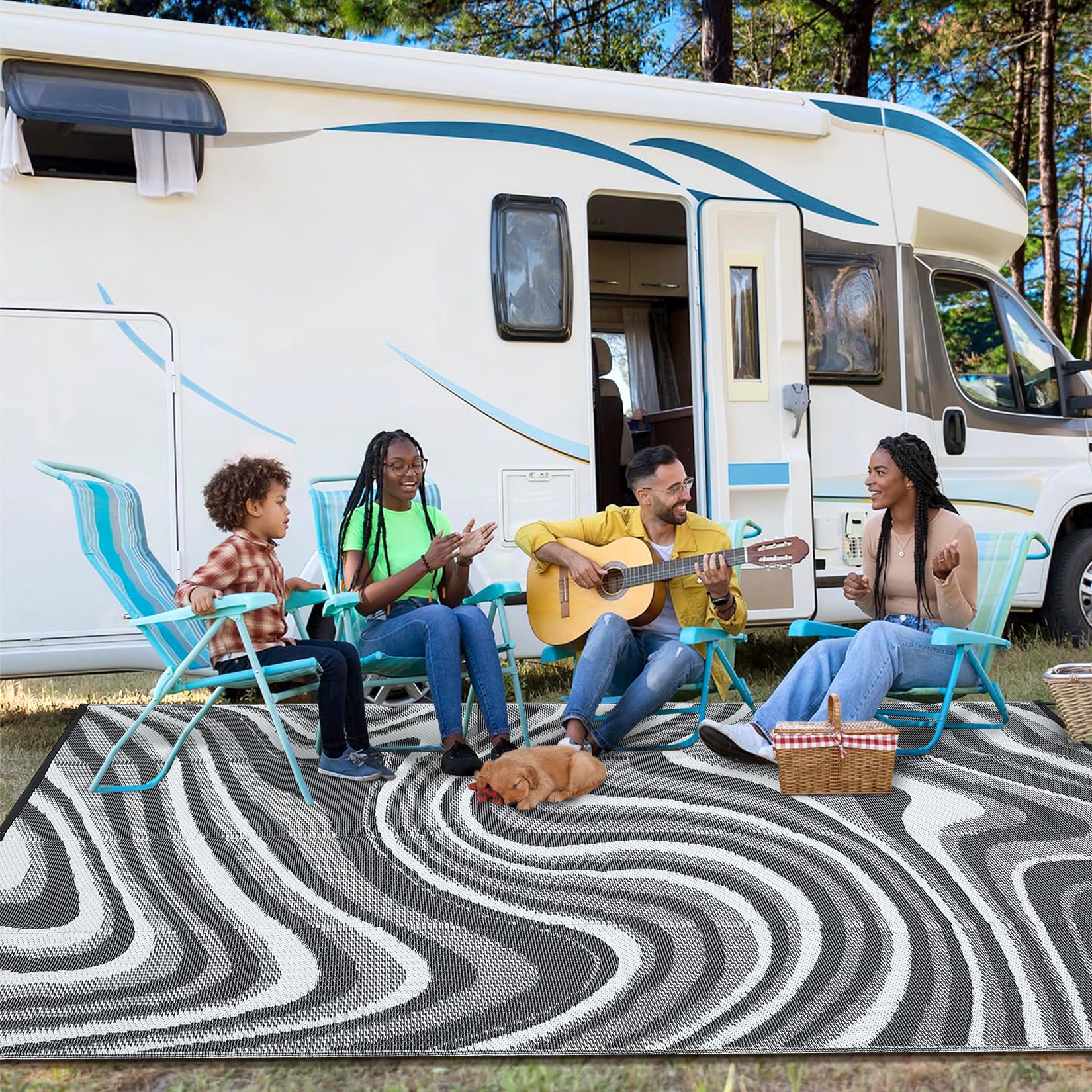 Garvee outdoor rug features an abstract pattern for chic patio decor