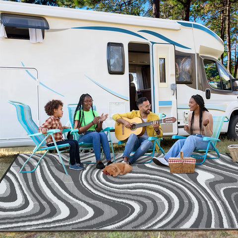 Garvee outdoor rug features an abstract pattern for chic patio decor