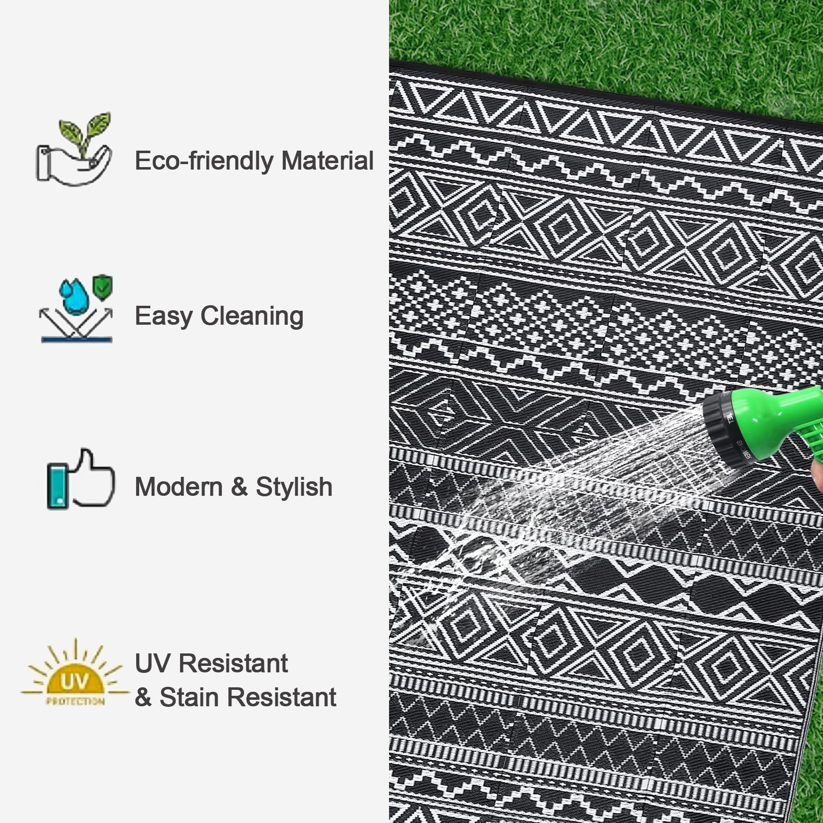 Garvee outdoor rug packed in carry bag for travel and storage convenience