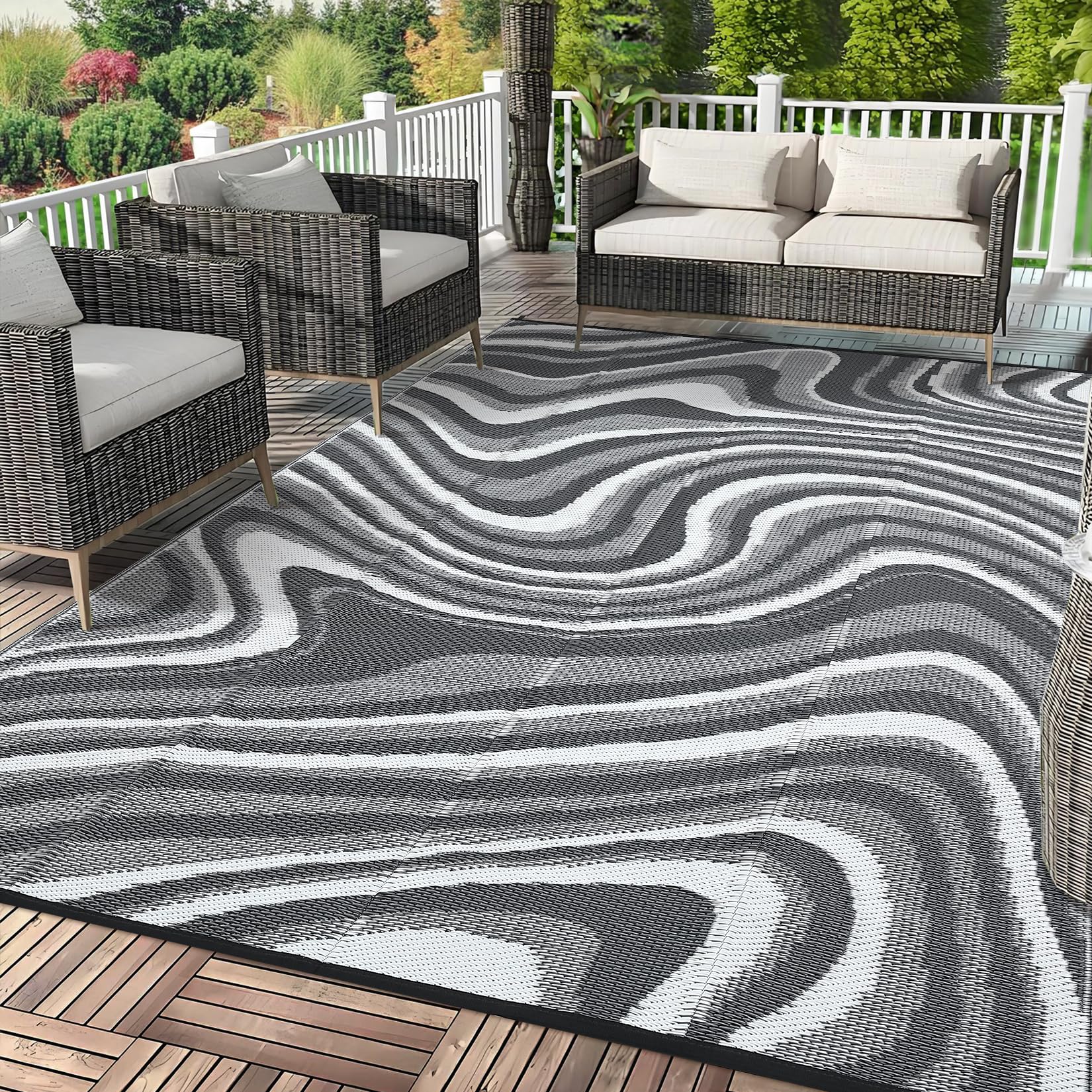 Garvee outdoor rug with quicksand design adds durable patio style