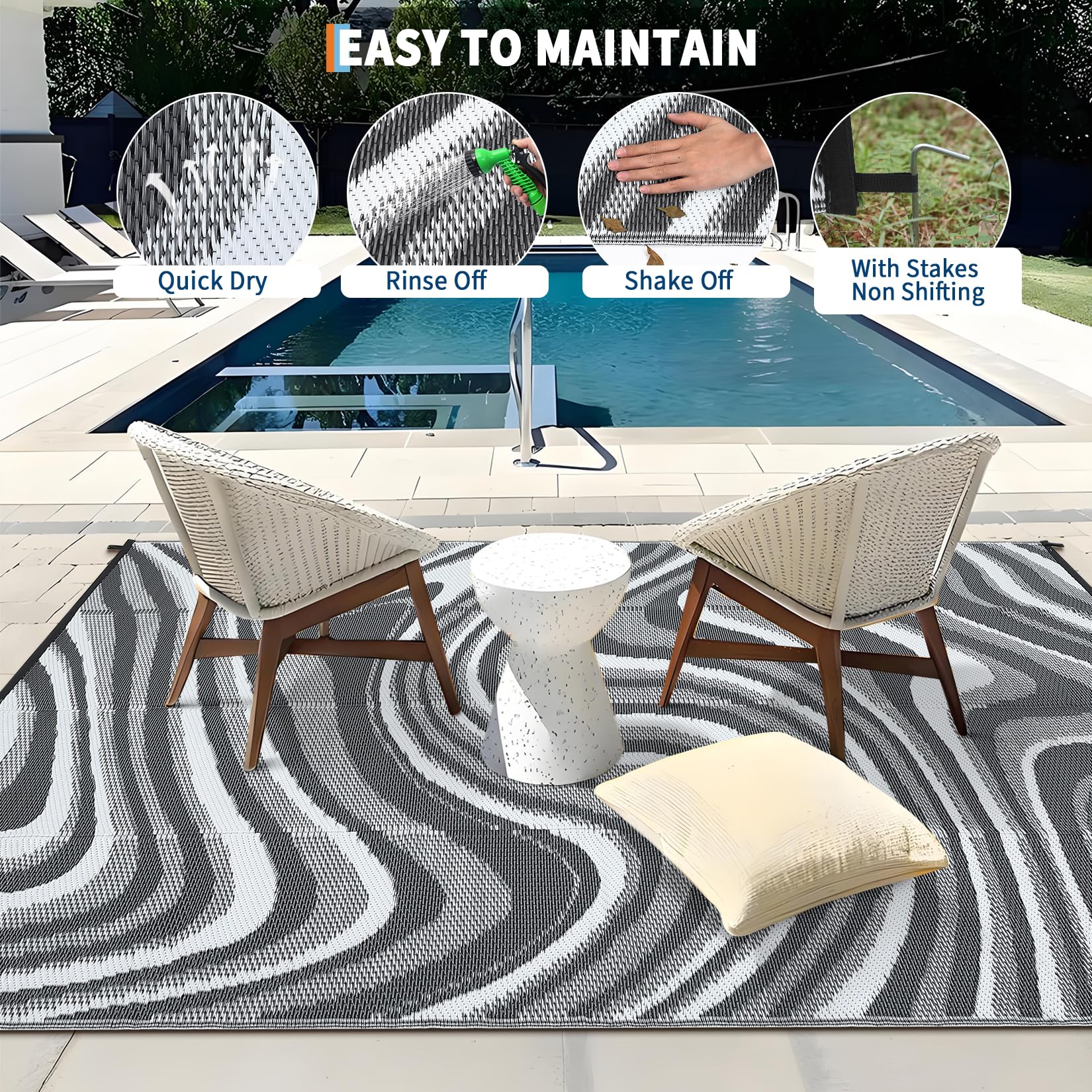 Garvee outdoor rug offers reversible foldable design for versatile looks