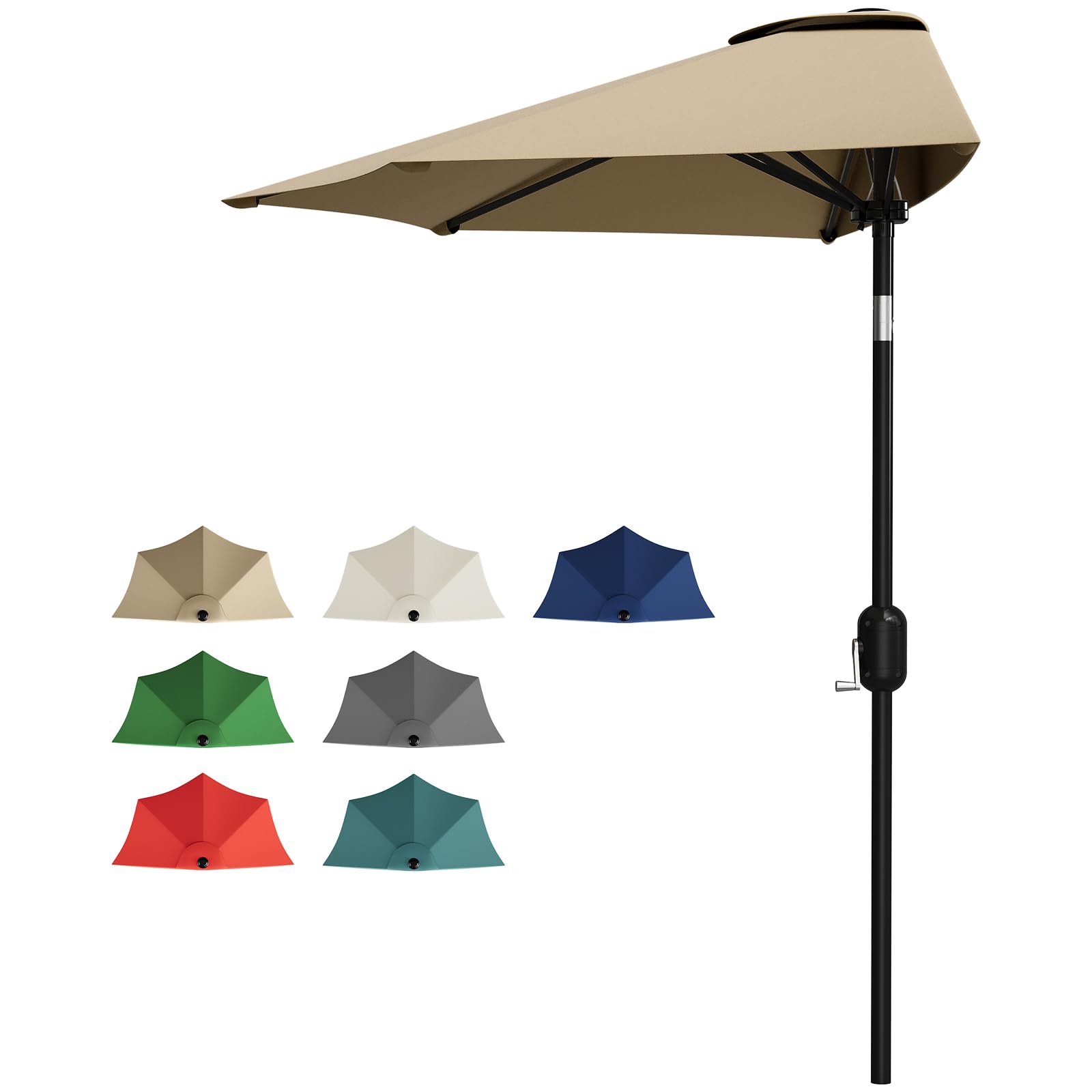 Garvee 9ft half umbrella crank in action providing quick shade against walls