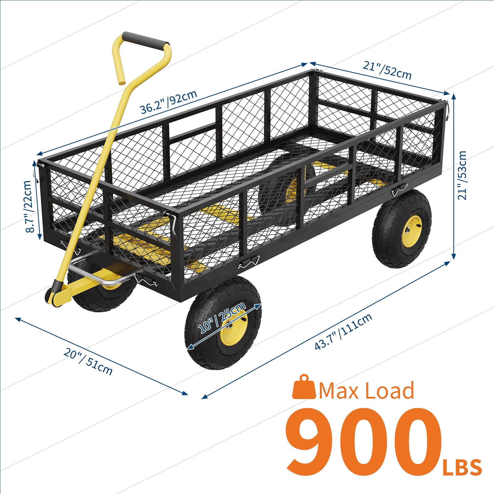 Garvee dump cart with removable sides for secure loading and flexible setup