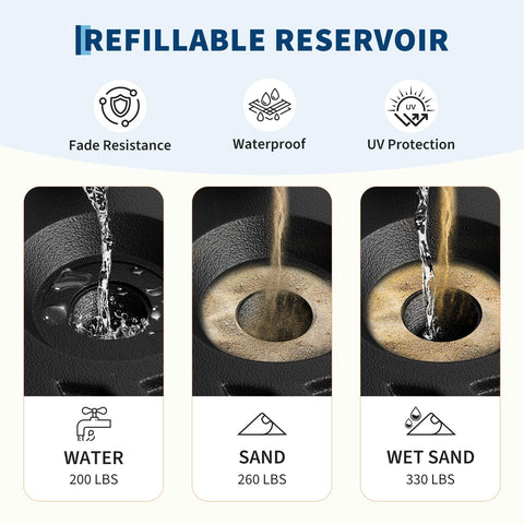 Garvee base sand-fill option adds heavy stability for windy decks