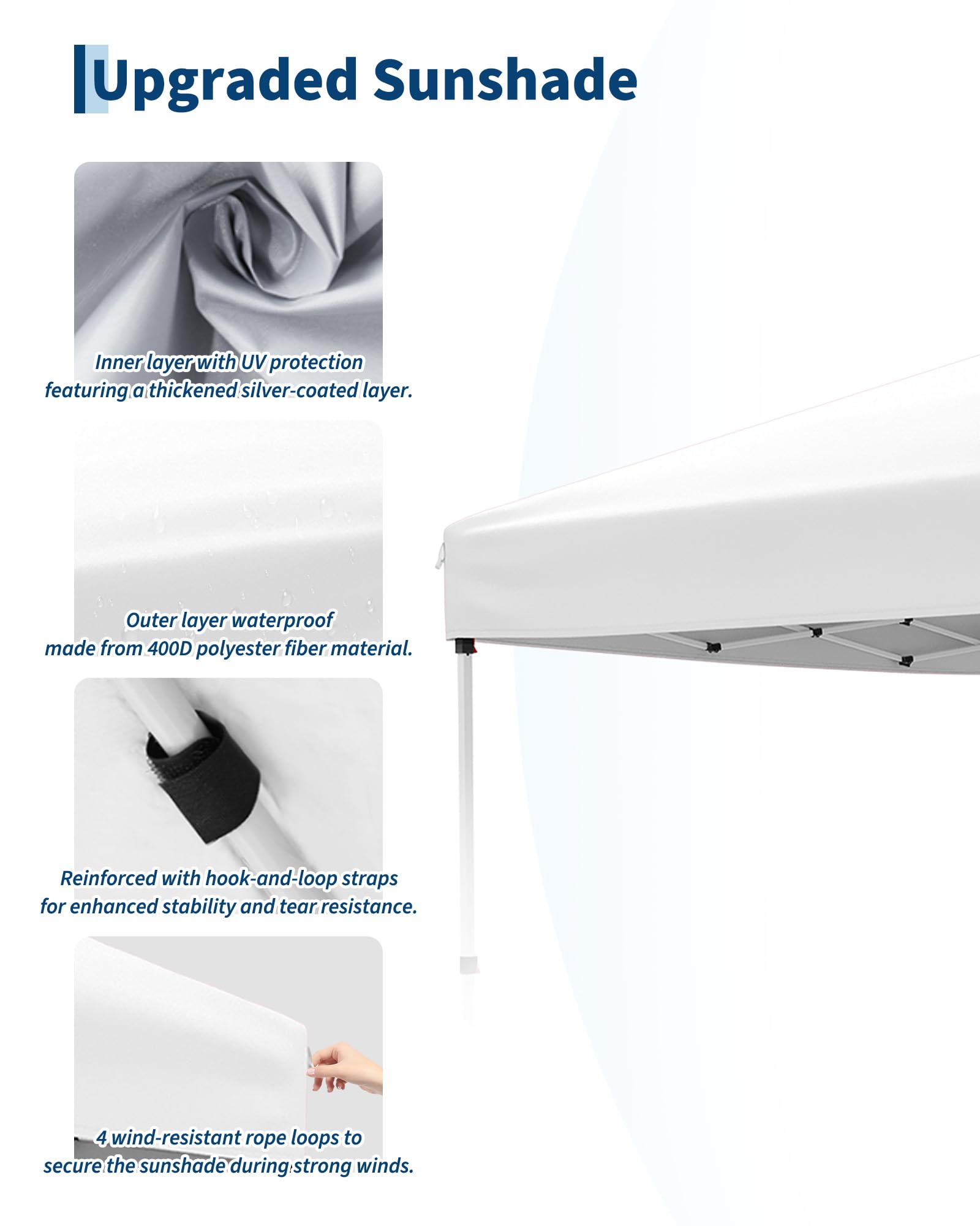 Garvee canopy top with silver coating reduces heat under shade.