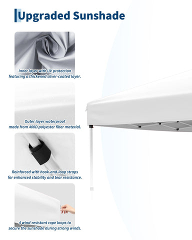 Garvee canopy top with silver coating reduces heat under shade.