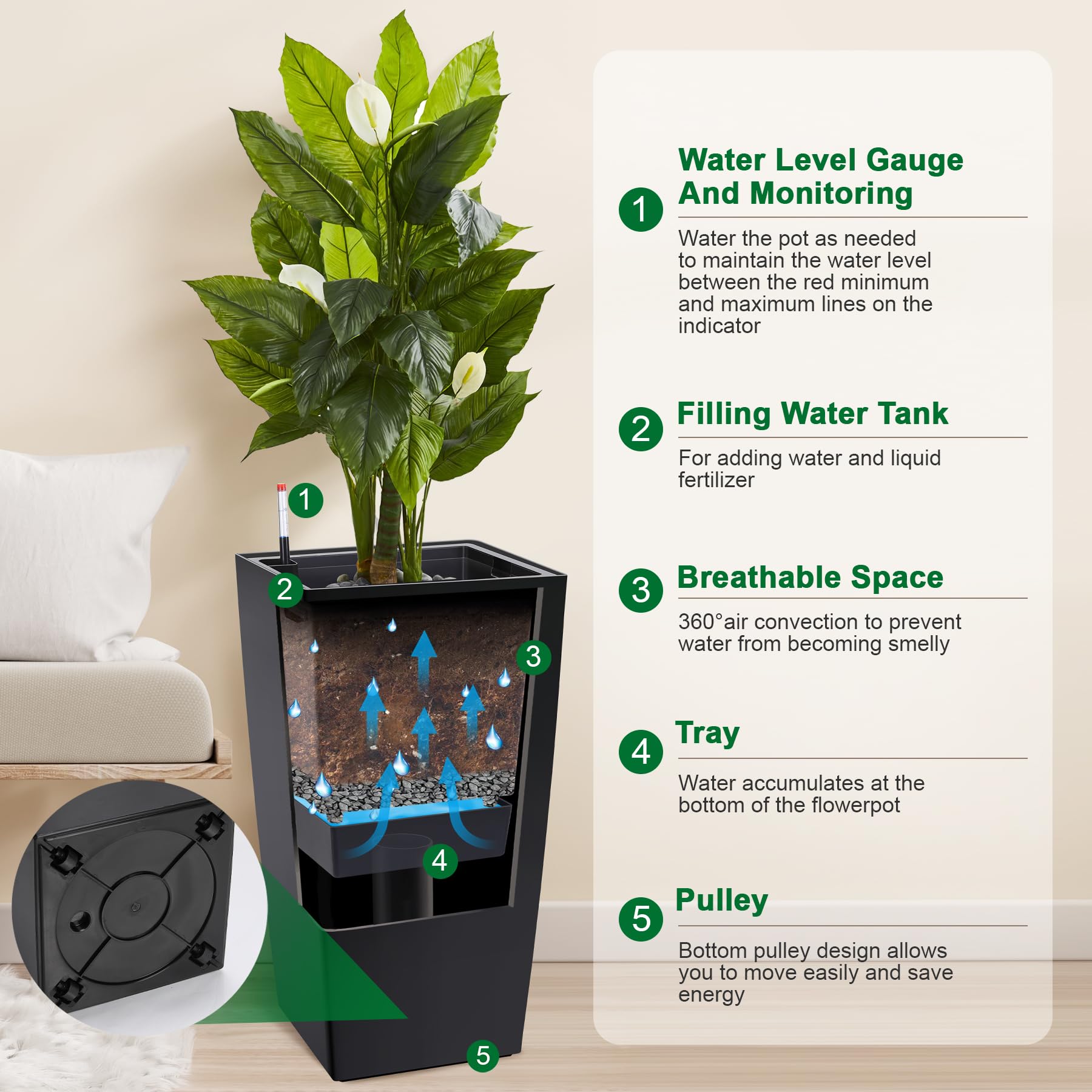 Garvee tall planters side view with sleek black finish for modern spaces.