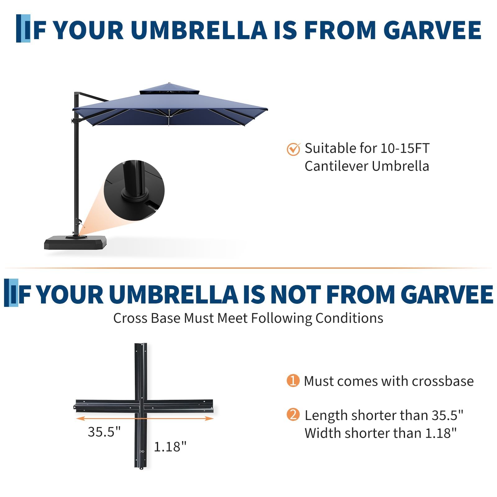 Garvee umbrella base filled with sand for heavier stability