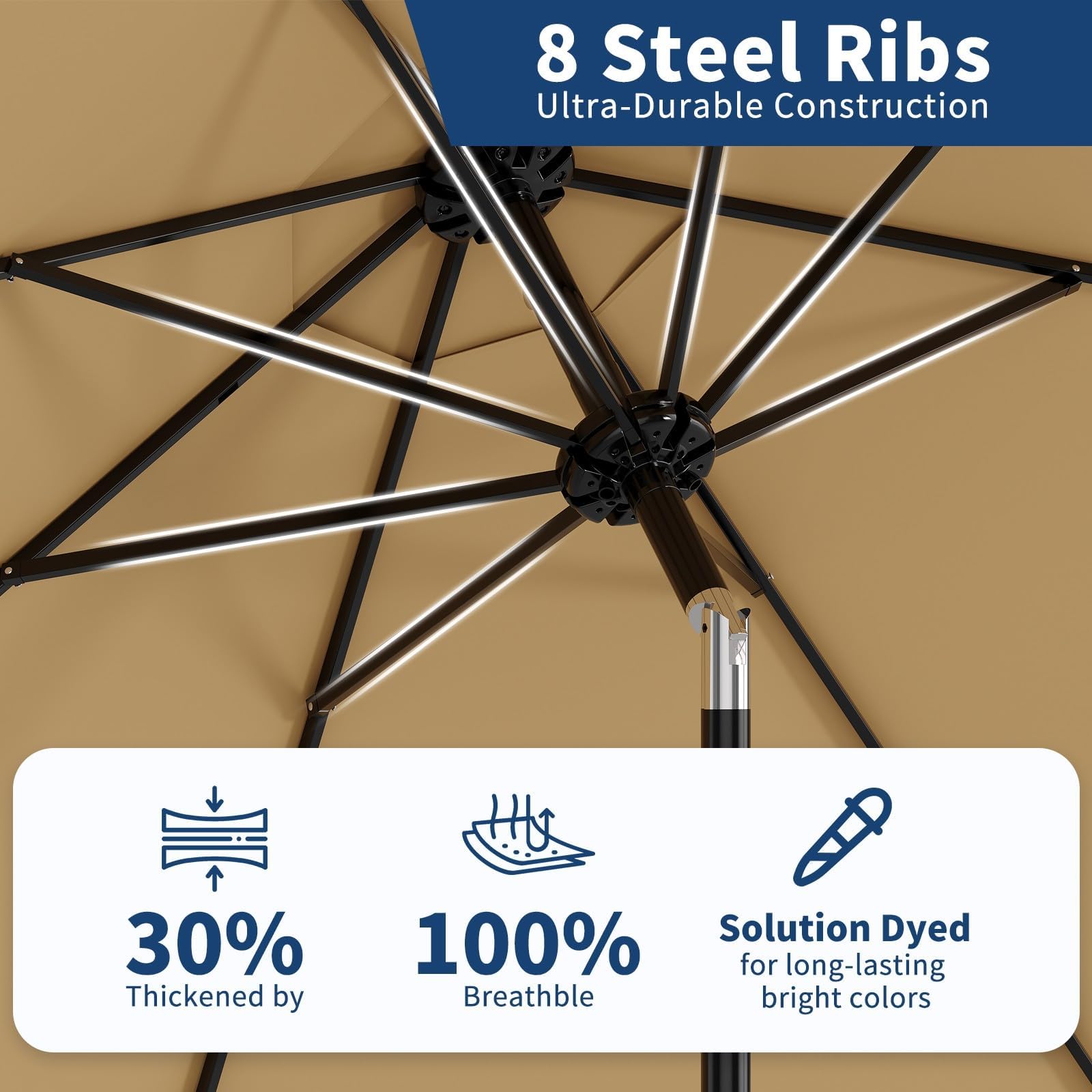 Garvee water-repellent polyester fabric preserves color and resists stains outdoors.