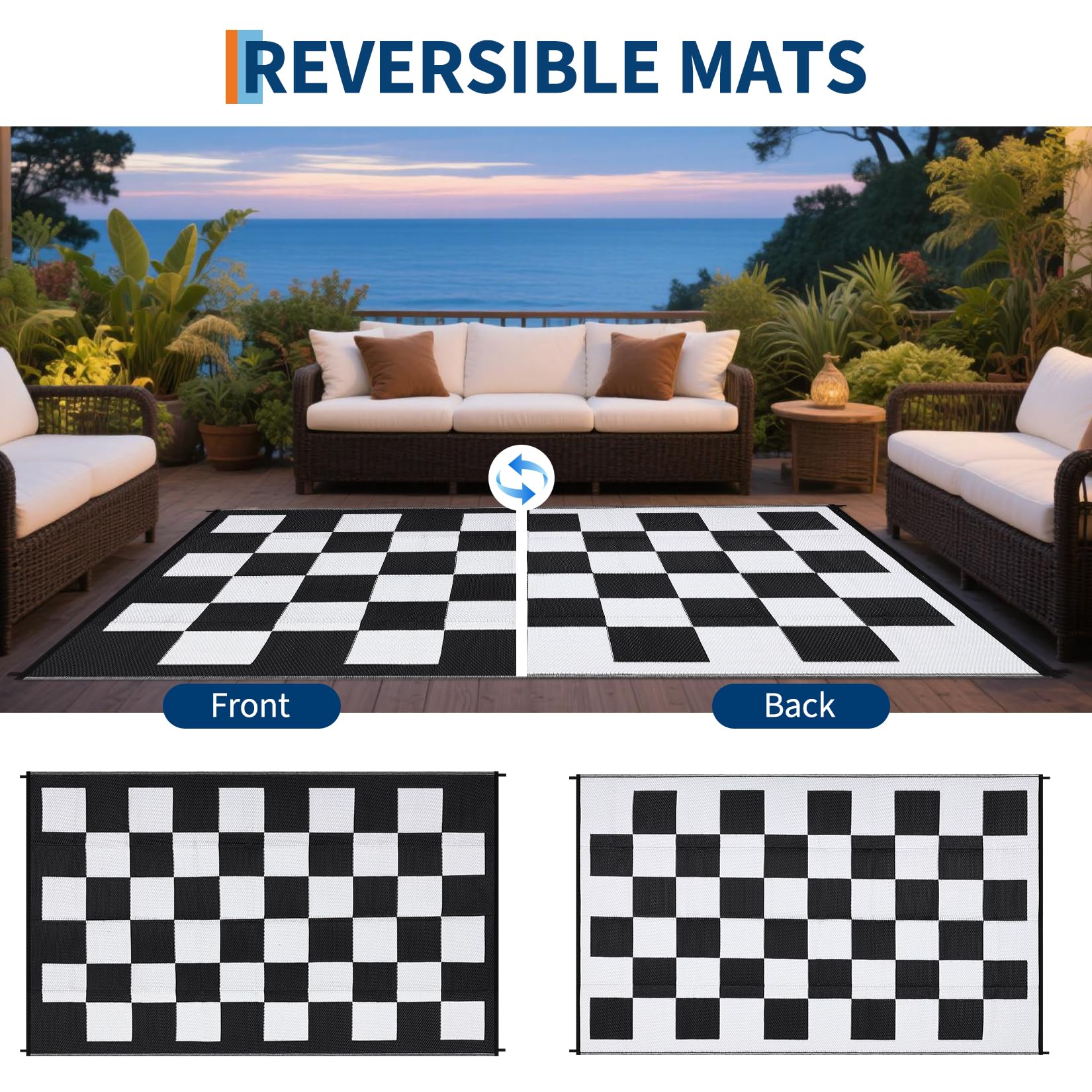 GarveeHome foldable geometric plaid rug, ideal for picnics and beach days.
