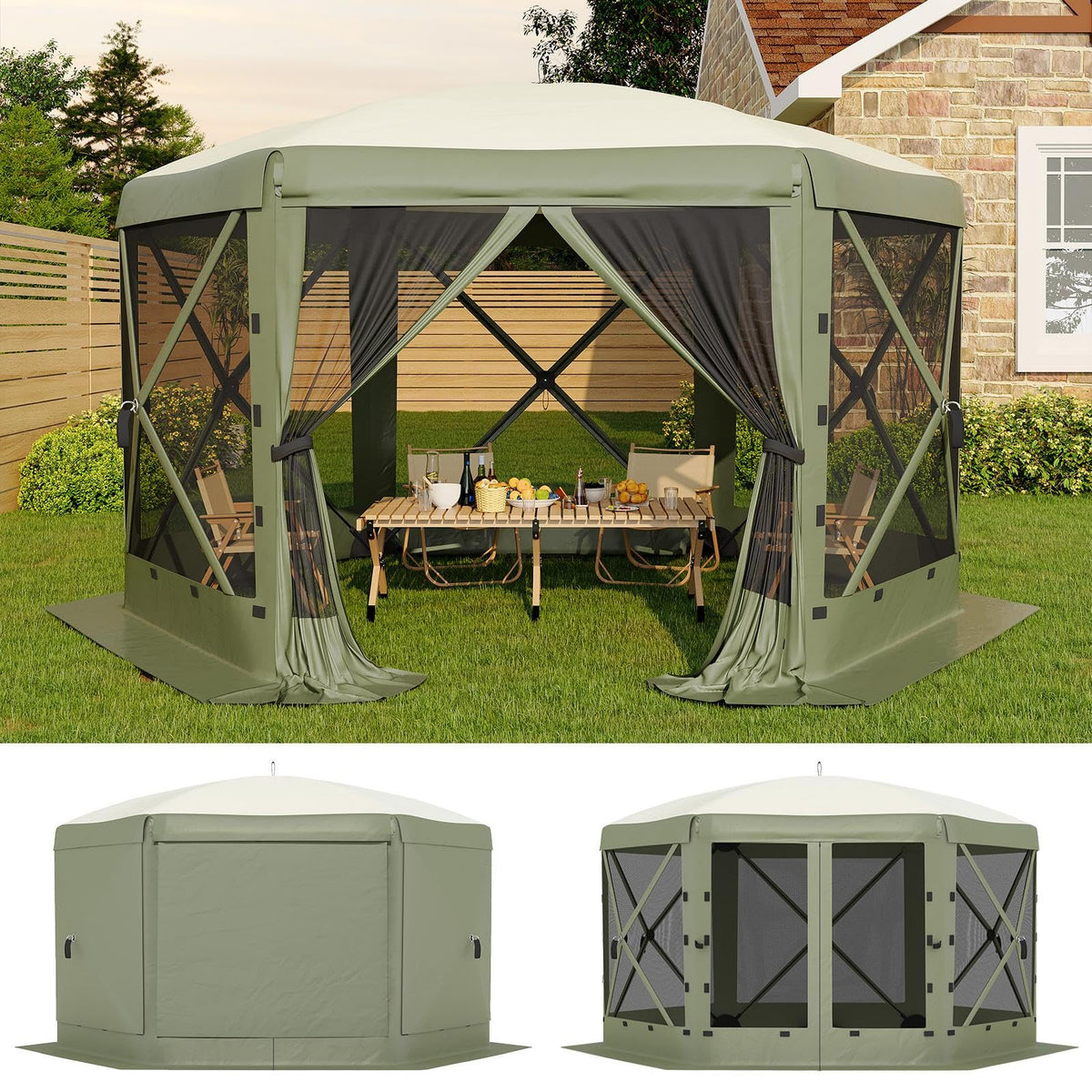 GarveeLife 13x13ft hexagonal gazebo side view offers broad outdoor shade