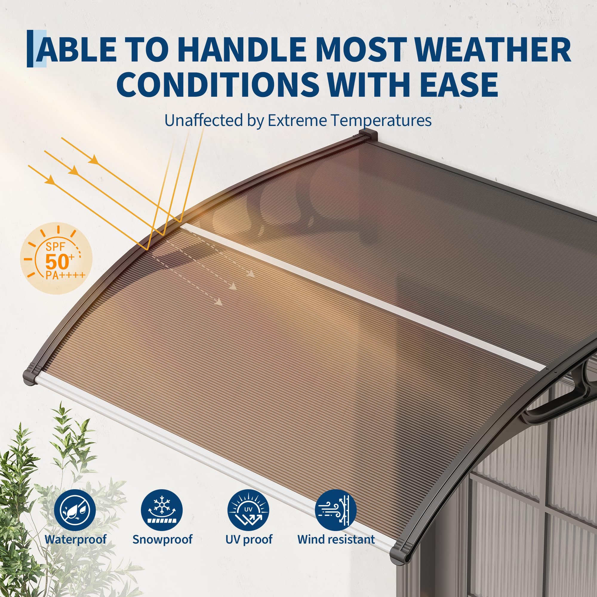 GarveeLife 40x40 window awning side view highlights weather resistance for windows