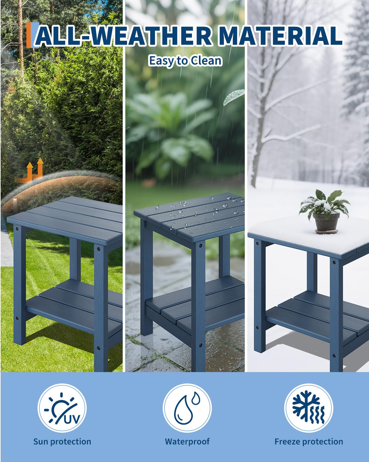 GarveeLife Adirondack side table uses durable HDPE material.