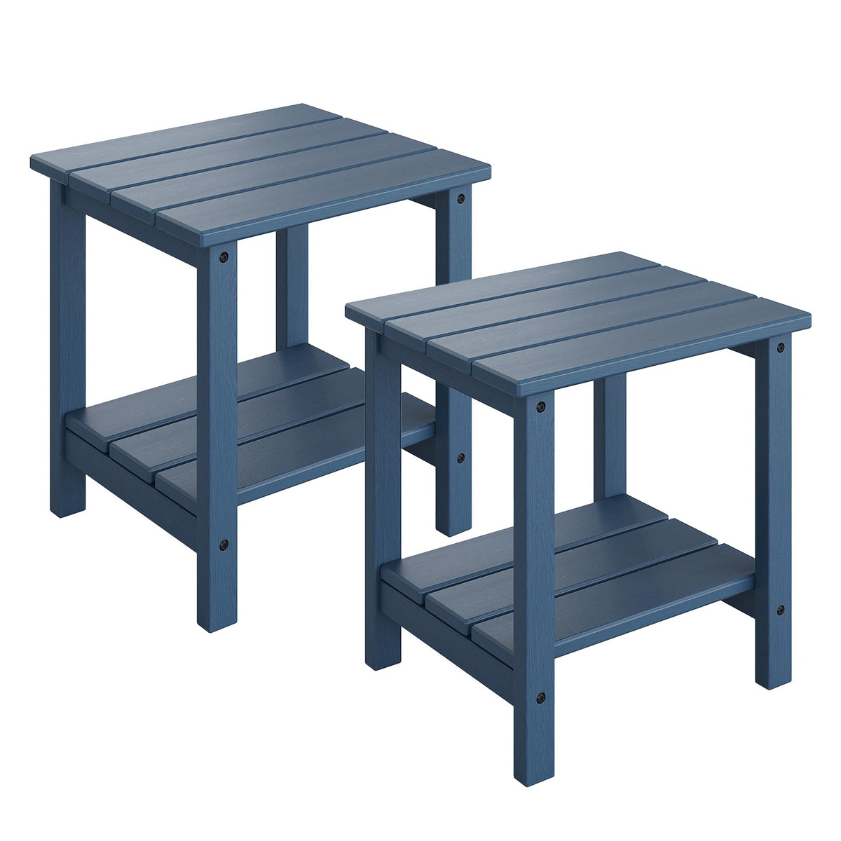 GarveeLife Adirondack side table navy front view enhances outdoor lounging.