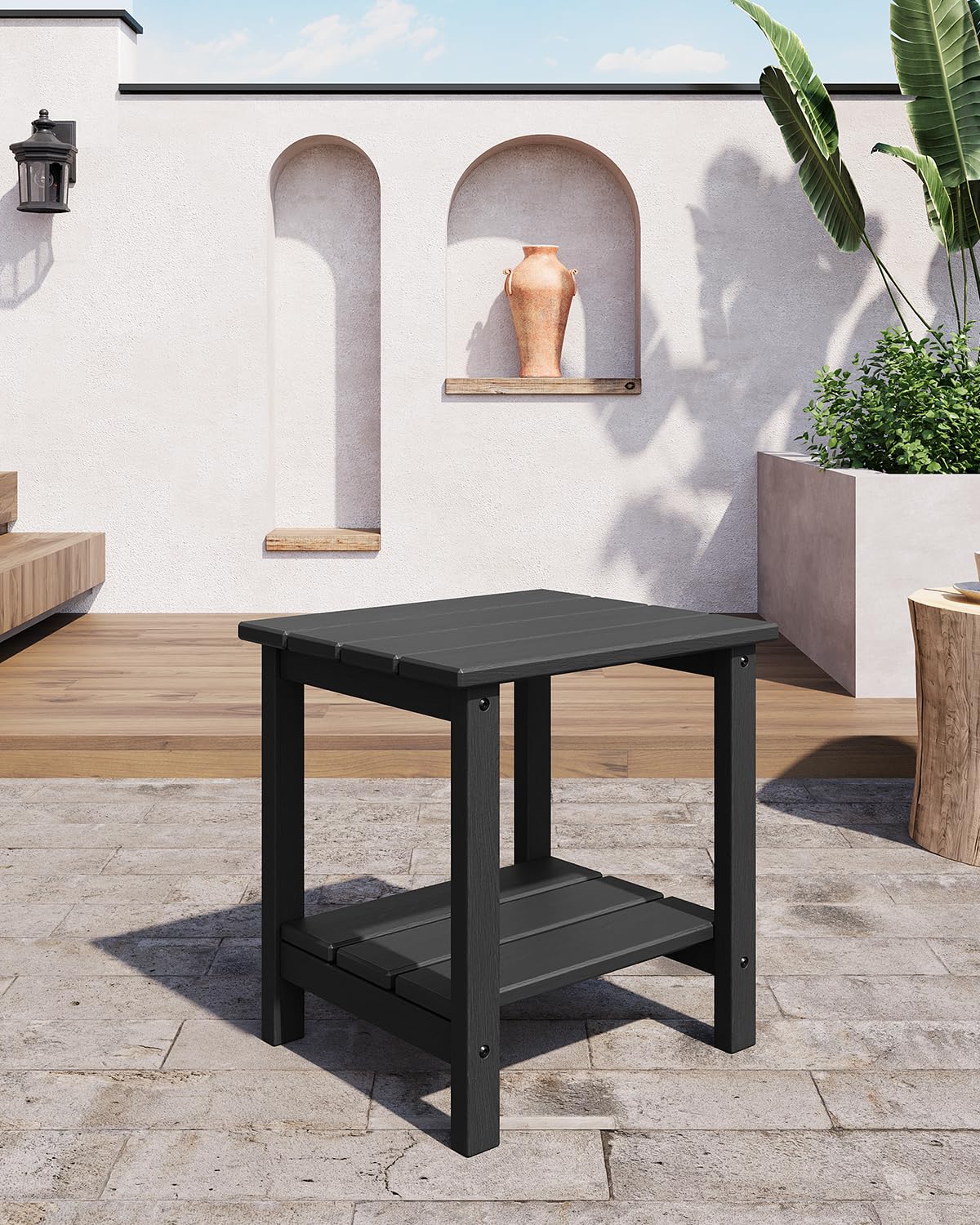 GarveeLife Adirondack side table complements outdoor lounging with drinks and decor.