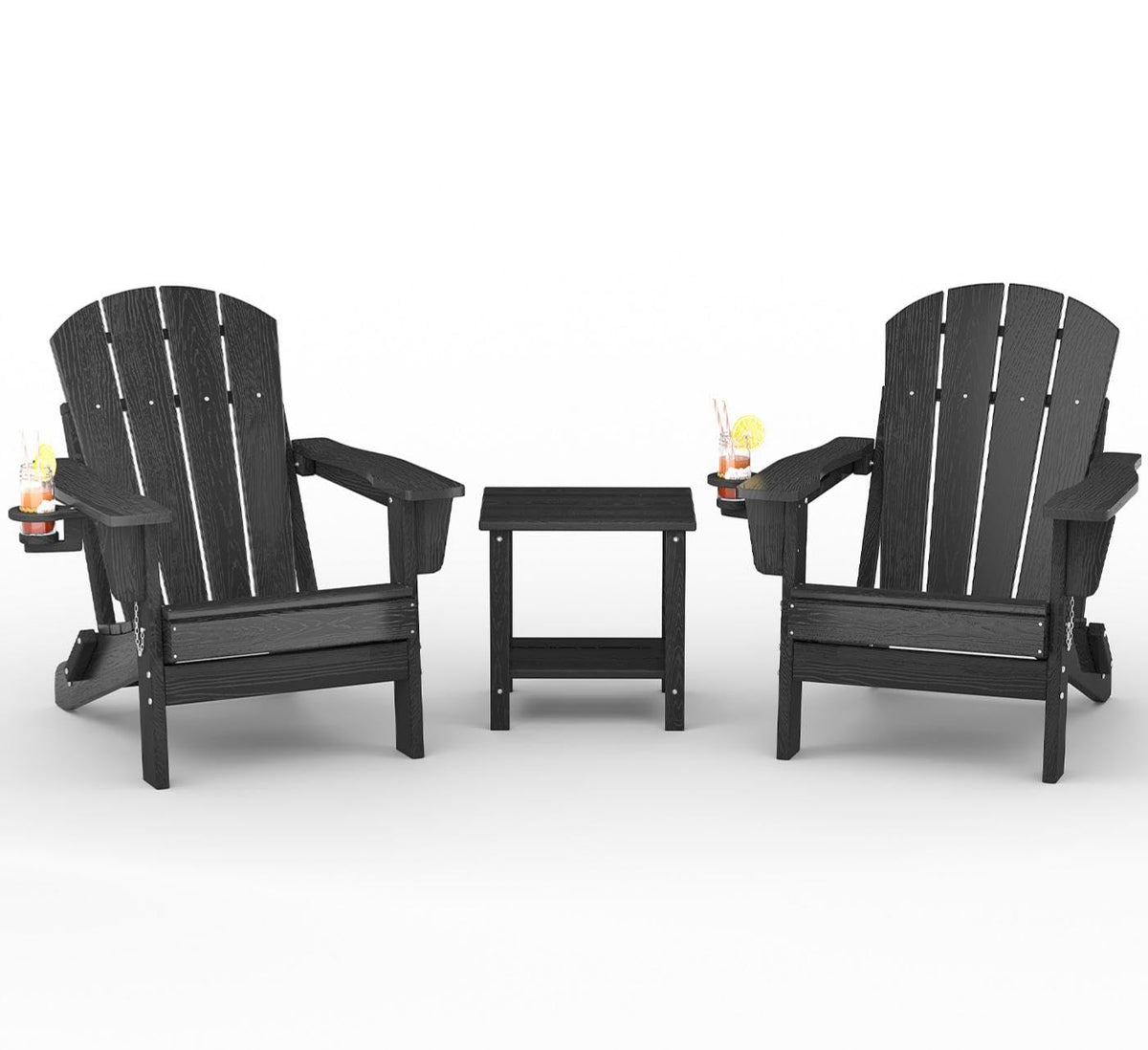 GarveeLife folding Adirondack chairs set of 2 with side table for convenient patio seating.