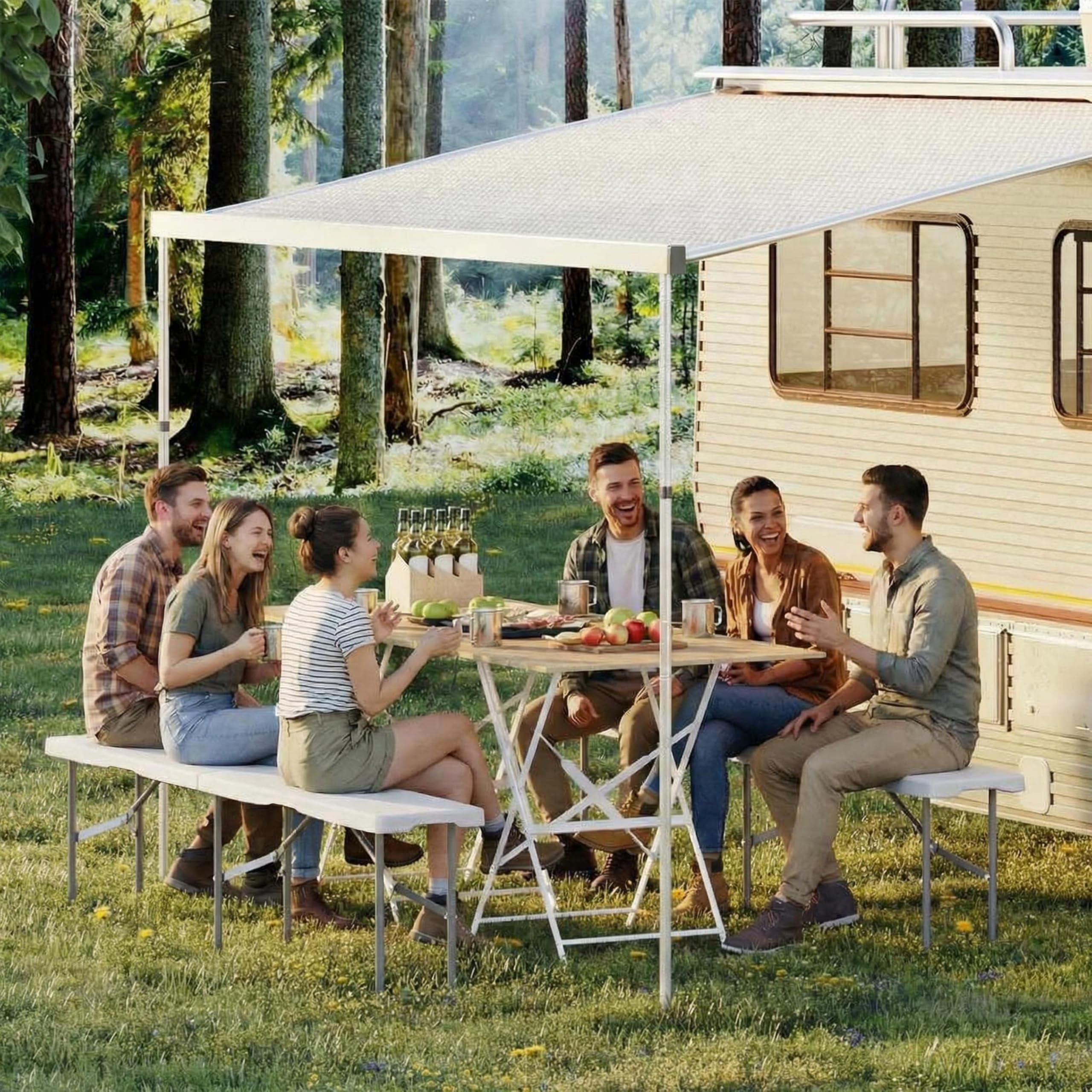 GarveeLife folding bench with carrying handle, easy transport for events.