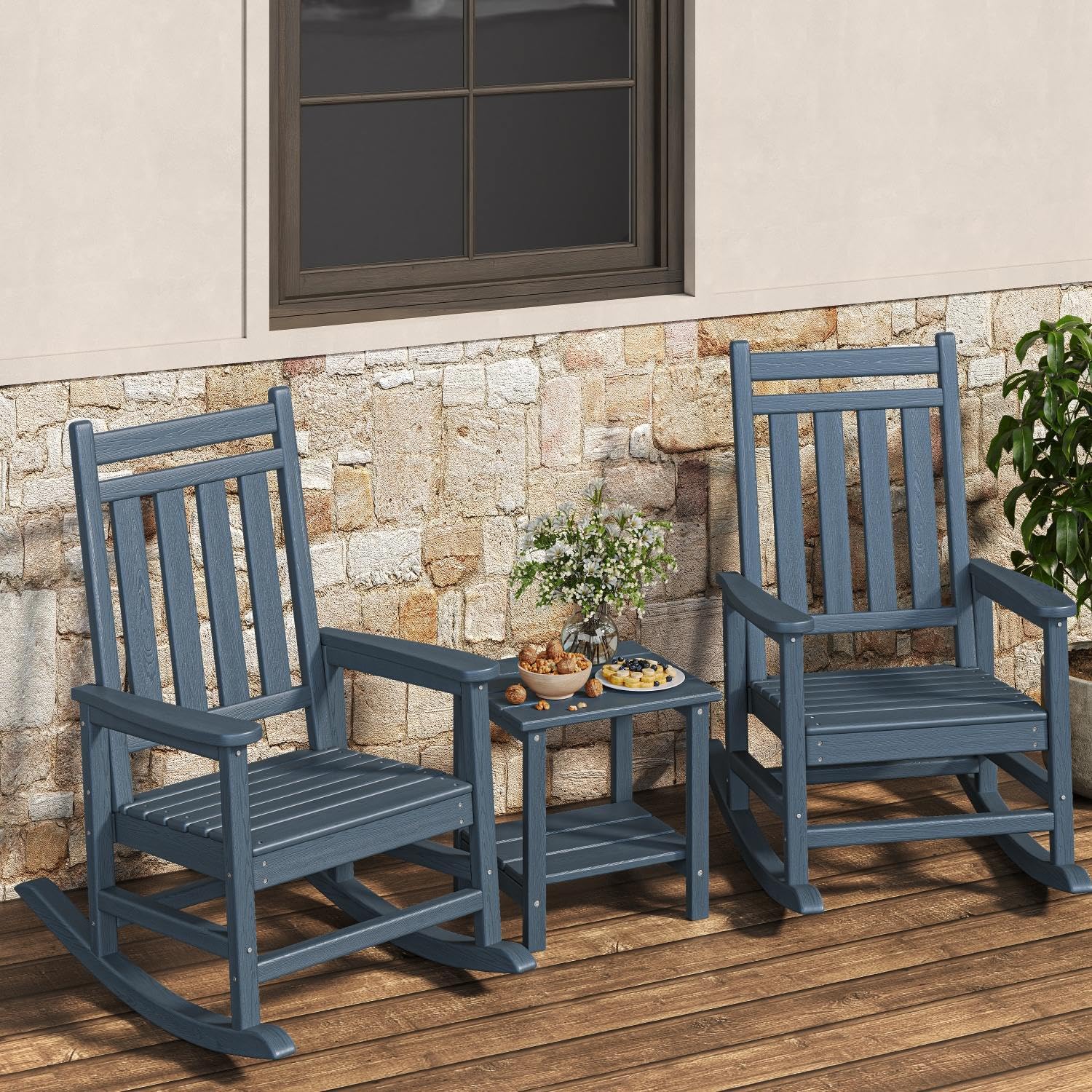 GarveeLife navy back rocking chair exterior detail for durable outdoor lounging