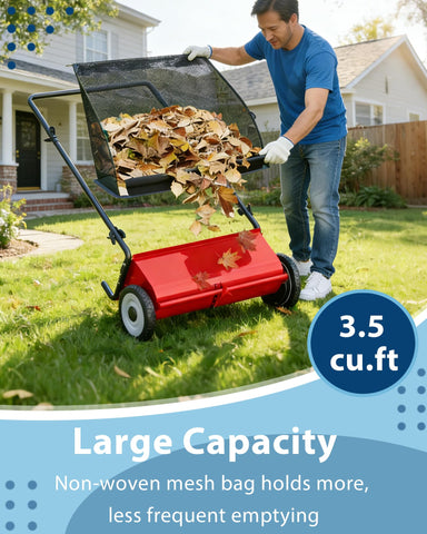 GarveeLife Push Lawn Sweeper heavy-duty steel frame provides lasting stability during use.