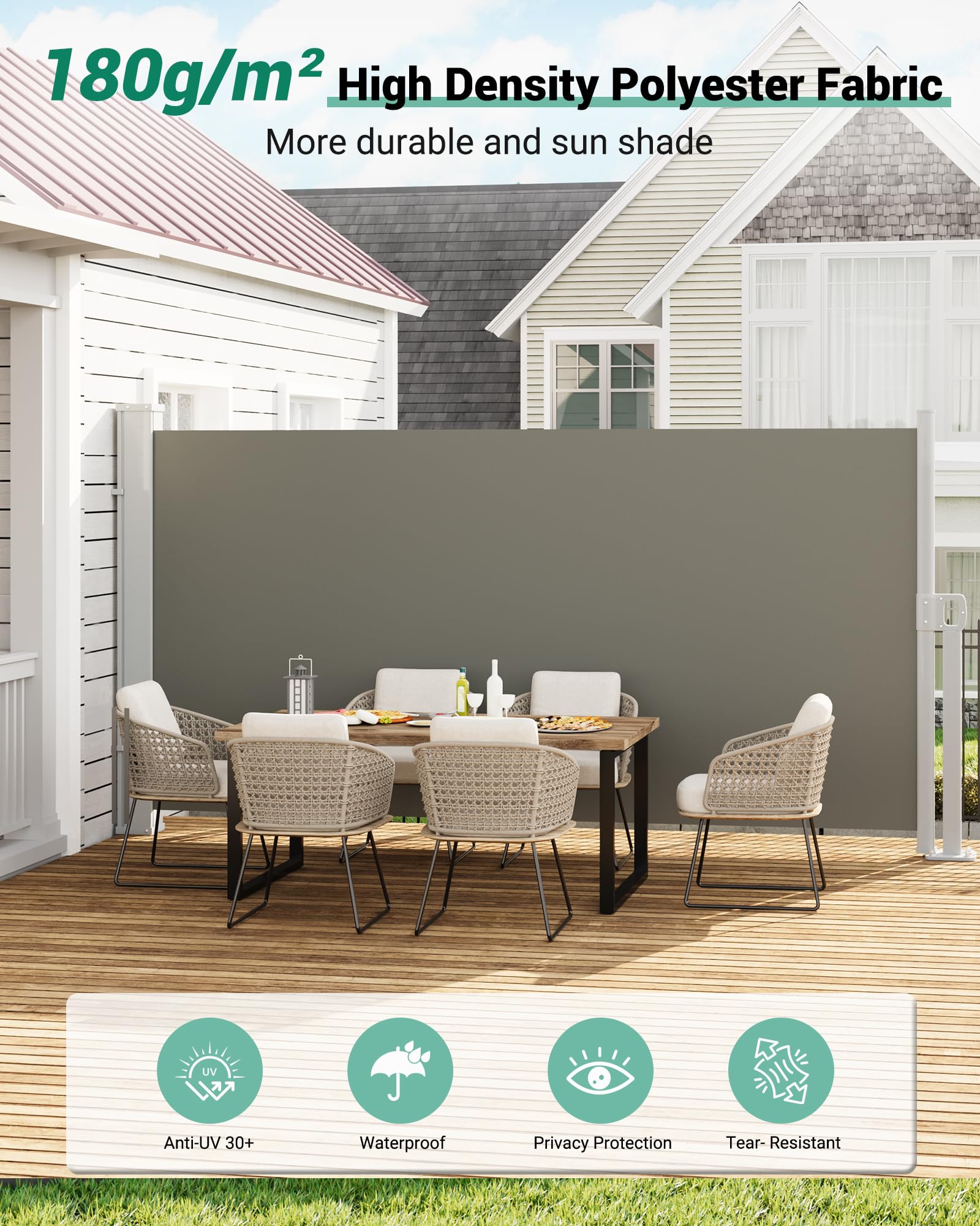 GarveeLife fabric 280gsm resists fading for durable privacy on decks.
